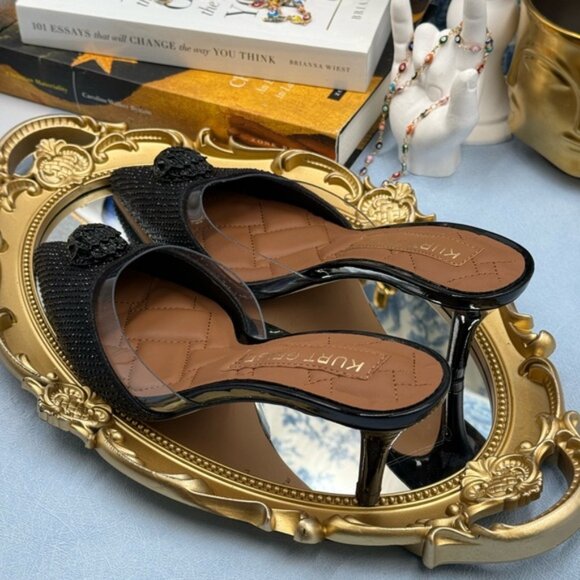 🆕 KURT GEIGER LONDON 🧿 NWOB Belgravia Shimmer Vinyl Mules, Black - Sz 37 US 7 - Picture 7 of 14
